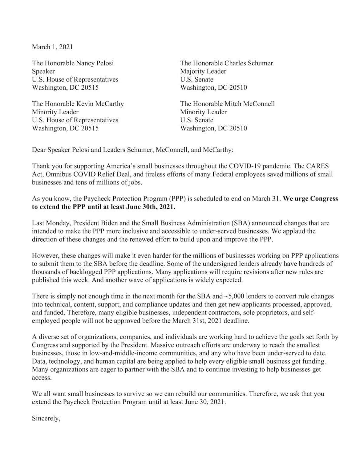 Gusto Joins Letter to Congress Urging Extension of the PPP - page 1/17