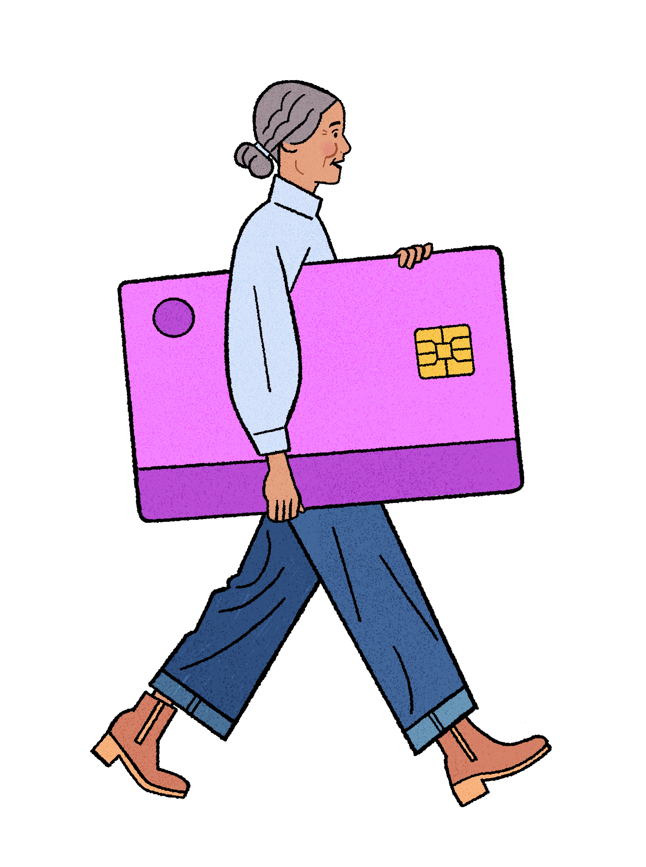 illustration of a woman carrying an oversized credit card