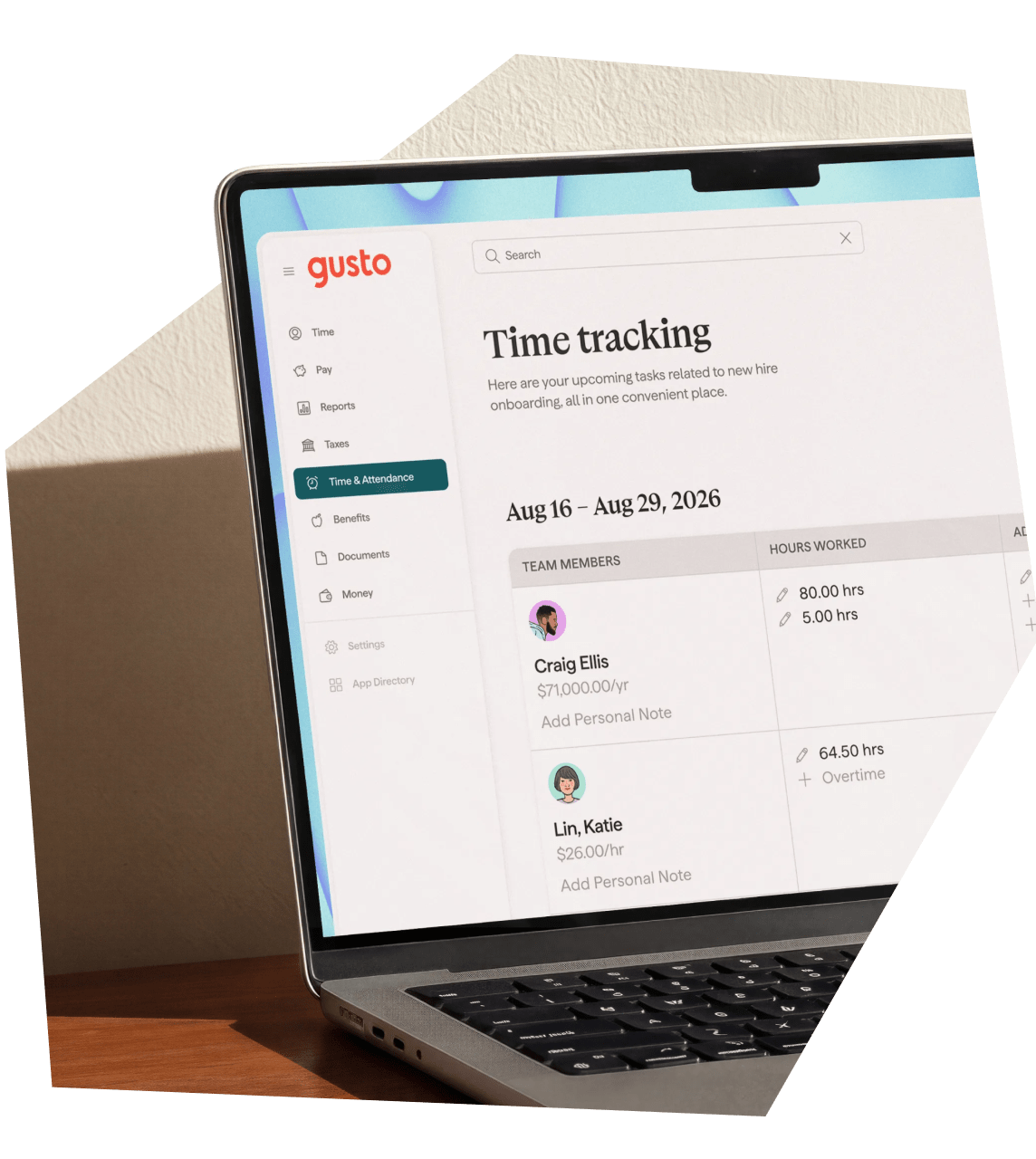 Time tracking product preview on a laptop